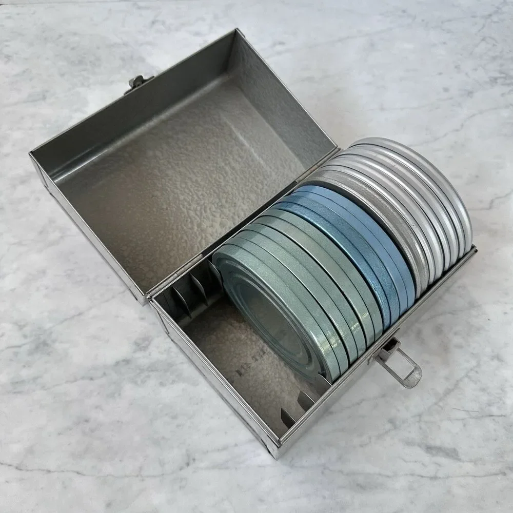 Vintage 8mm Film Storage Metal Case Box w/ 12 Slots and 9 Empty Film Canisters